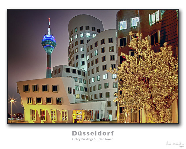 Düsseldorf: Gehry-Bauten und Rheinturm im Medienhafen