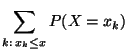 $\displaystyle \sum\limits_{k:\, x_{k}\leq x}
P( X=x_{k})$