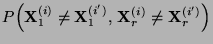$\displaystyle P\Bigl({\mathbf{X}}_1^{(i)}\not={\mathbf{X}}_1^{(i^\prime)},\,{\mathbf{X}}_r^{(i)}\not={\mathbf{X}}_r^{(i^\prime)}\Bigl)$