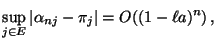 $\displaystyle \sup\limits_{j\in E}\vert\alpha_{nj}-\pi_j\vert= O((1-\ell a)^n)\,,$
