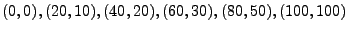 $\displaystyle (0,0), (20,10), (40,20), (60,30), (80,50), (100,100)
$