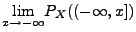 $\displaystyle \underset {x\rightarrow -\infty }{\lim
}P_X((-\infty,x])$