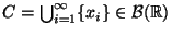 $ C=\bigcup_{i=1}^\infty\{x_i\}\in\mathcal{B}(\mathbb{R})$