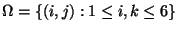 $ \Omega =\{(i,j):1\leq i,k\leq 6\}$