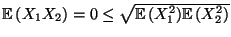 $ {\mathbb{E}\,}(X_1X_2)=0\le \sqrt{{\mathbb{E}\,}(X_1^2){\mathbb{E}\,}(X_2^2)} $