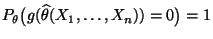 $ P_\theta\bigl(g(\widehat\theta(X_1,\ldots,X_n))=0\bigr)=1$