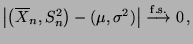 $\displaystyle \bigl\vert\bigl(\overline X_n,S_n^2\bigr)-(\mu,\sigma^2)\bigr\vert\stackrel{{\rm f.s.}}{\longrightarrow}0\,,$