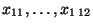 $ x_{11},\ldots,x_{1\,12}$