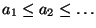 $ a_1\le a_2\le\ldots$