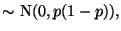 $\displaystyle \mbox{$\sim$\ {\rm N}$(0,p(1-p))$,}$
