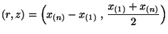 $\displaystyle (r,z)=\Bigl(x_{(n)}-x_{(1)}\;,\,\frac{x_{(1)}+x_{(n)}}{2}\Bigr)
$