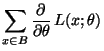$\displaystyle \sum\limits_{x\in B}
\frac{\partial}{\partial\theta}\,
L(x;\theta)$