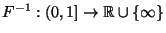 $ F^{-1}:(0,1]\to\mathbb{R}\cup\{\infty\}$