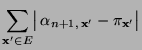 $\displaystyle \sum\limits_{{\mathbf{x}}^\prime\in E}
\bigl\vert\,\alpha_{n+1,\,{\mathbf{x}}^\prime}-\pi_{{\mathbf{x}}^\prime}\bigr\vert$