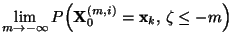 $\displaystyle \lim\limits_{m\to-\infty}
P\Bigl({\mathbf{X}}_0^{(m,i)}={\mathbf{x}}_k,\,\zeta\le -m\Bigr)$