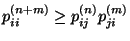 $\displaystyle p^{(n+m)}_{ii}\ge p^{(n)}_{ij}p^{(m)}_{ji}$