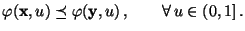 $\displaystyle \varphi({\mathbf{x}},u)\preceq \varphi({\mathbf{y}},u)\,,\qquad\forall\, u\in(0,1]\,.$