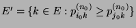 $ E^\prime=\{k\in E:
p_{i_0k}^{(n_0)}\ge p_{j_0k}^{(n_0)}\}$
