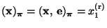 $\displaystyle ({\mathbf{x}})_{\boldsymbol{\pi}}=({\mathbf{x}},\,{{\mathbf{e}}})_{\boldsymbol{\pi}}=x_1^{\rm (r)}$