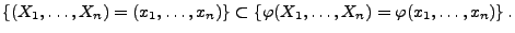 $\displaystyle \{(X_1,\ldots,X_n)=(x_1,\ldots,x_n)\}\subset\{\varphi(X_1,\ldots,X_n)=
\varphi(x_1,\ldots,x_n)\}\,.
$