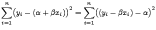 $\displaystyle \sum\limits_{i=1}^n\bigl(y_i-(\alpha+\beta x_i)\bigr)^2=
\sum\limits_{i=1}^n\bigl((y_i-\beta x_i)-\alpha\bigr)^2
$