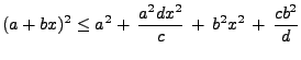 $\displaystyle (a+bx)^2\le a^2+\,\frac{a^2dx^2}{c}\,+\,b^2x^2\,+\,\frac{cb^2}{d}
$
