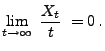 $\displaystyle \lim_{t\to\infty}\;\frac{X_t}{t}\;=0\,.$