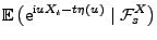 $\displaystyle {\mathbb{E}\,}\bigl({\rm e}^{{\rm i}uX_t-t\eta(u)}\mid \mathcal{F}_s^X\bigr)$