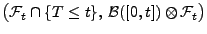 $ \bigl(\mathcal{F}_t\cap\{T\le
t\},\,\mathcal{B}([0,t])\otimes\mathcal{F}_t\bigr)$