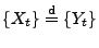 $\displaystyle \{X_t\}\stackrel{{\rm d}}{=}\{Y_t\}$