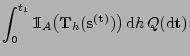 $\displaystyle \int_0^{t_1} {1\hspace{-1mm}{\rm I}}_A\bigl({\mathbf{T}}_h
({\mathbf{s}}^{({\mathbf{t}})})\bigr)\,{\rm d}h\,Q({\rm d}{\mathbf{t}})$