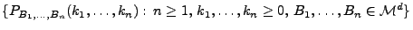 $ \{P_{B_1,\ldots,B_n}(k_1,\ldots,k_n):\,n\ge 1,\,k_1,\ldots,k_n\ge
0,\,B_1,\ldots,B_n\in\mathcal{M}^d\}$