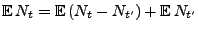 $ {\mathbb{E}\,}
N_t={\mathbb{E}\,}(N_t-N_{t^\prime})+{\mathbb{E}\,}N_{t^\prime}$