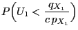 $\displaystyle P\Bigl(U_1<\frac{q_{X_1}}{c\,p_{X_1}}\Bigr)$