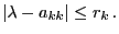 $\displaystyle \vert\lambda-a_{kk}\vert\le r_k\,.$