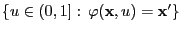 $ \{u\in(0,1]:\,\varphi({\mathbf{x}},u)={\mathbf{x}}^\prime\}$