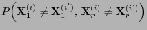 $\displaystyle P\Bigl({\mathbf{X}}_1^{(i)}\not={\mathbf{X}}_1^{(i^\prime)},\,{\mathbf{X}}_r^{(i)}\not={\mathbf{X}}_r^{(i^\prime)}\Bigl)$