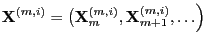 $\displaystyle {\mathbf{X}}^{(m,i)}=\bigl({\mathbf{X}}_m^{(m,i)},{\mathbf{X}}_{m+1}^{(m,i)},\ldots\Bigr)
$