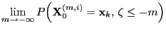 $\displaystyle \lim\limits_{m\to-\infty}
P\Bigl({\mathbf{X}}_0^{(m,i)}={\mathbf{x}}_k,\,\zeta\le -m\Bigr)$