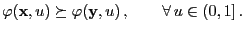 $\displaystyle \varphi({\mathbf{x}},u)\succeq \varphi({\mathbf{y}},u)\,,\qquad\forall\, u\in(0,1]\,.$