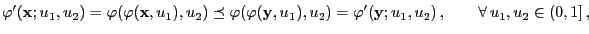 $\displaystyle \varphi^\prime({\mathbf{x}};u_1,u_2)=\varphi(\varphi({\mathbf{x}}...
...u_2)=\varphi^\prime({\mathbf{y}};u_1,u_2)\,,\qquad\forall
\,u_1,u_2\in(0,1]\,,
$