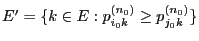 $ E^\prime=\{k\in E:
p_{i_0k}^{(n_0)}\ge p_{j_0k}^{(n_0)}\}$