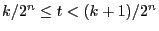 $ k/2^{n}\le t < (k+1)/2^{n}$
