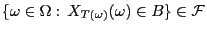 $ \{\omega\in\Omega: X_{T(\omega)}(\omega)\in B\}\in \mathcal{F}$
