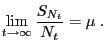 $\displaystyle \lim\limits_{t\to\infty}\frac{S_{N_t}}{N_t}=\mu\;.$