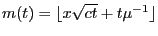 $ m(t)=\lfloor x\sqrt{ct}+t\mu^{-1}\rfloor$