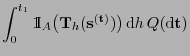 $\displaystyle \int_0^{t_1} {1\hspace{-1mm}{\rm I}}_A\bigl({\mathbf{T}}_h
({\mathbf{s}}^{({\mathbf{t}})})\bigr) {\rm d}h Q({\rm d}{\mathbf{t}})$