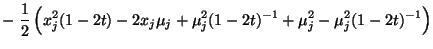 $\displaystyle -\;\frac{1}{2}\,\Bigl(x_j^2(1-2t)-2x_j\mu_j
+\mu_j^2(1-2t)^{-1}+\mu_j^2-\mu_j^2(1-2t)^{-1}\Bigr)$