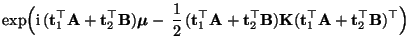 $\displaystyle \exp\Bigl({\rm i}\,({\mathbf{t}}_1^\top{\mathbf{A}}+{\mathbf{t}}_...
...}}
({\mathbf{t}}_1^\top{\mathbf{A}}+{\mathbf{t}}_2^\top{\mathbf{B}})^\top\Bigr)$