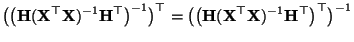 $\displaystyle \bigl(\bigl({\mathbf{H}}({\mathbf{X}}^\top{\mathbf{X}})^{-1}{\mat...
...{H}}({\mathbf{X}}^\top{\mathbf{X}})^{-1}{\mathbf{H}}^\top\bigr)^\top\bigr)^{-1}$